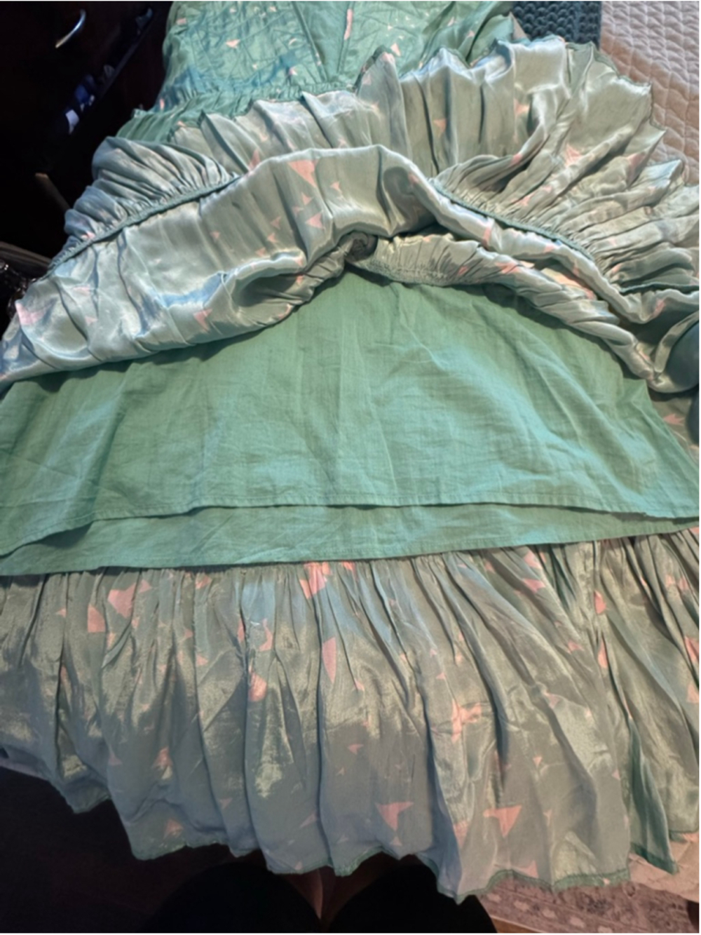 Tallulah & Hope Tiered Midi Dress Green Pink Geometric Print Long Sleeve UK 8 US - Picture 8 of 9
